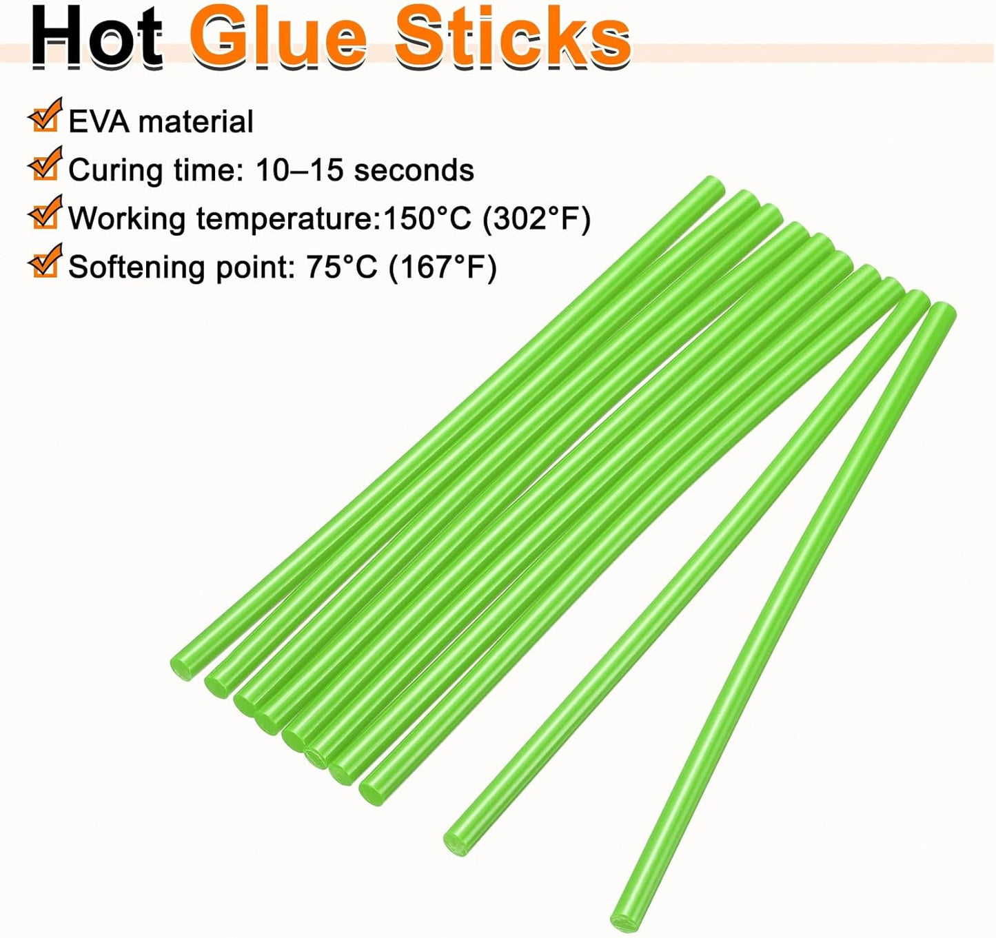 HARFINGTON 10pcs Hot Glue Sticks 0.28" Dia x 9.84" Long EVA Mini Hot Melt Adhesive Glue Stick for Hot Melt Gun Wood Plastic Glass Flowers Fabrics Foam, Light Green
