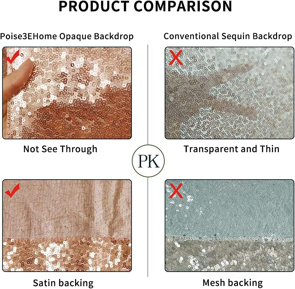 Poise3EHome 6Ft x 6Ft Rose Gold Sequin Backdrop Curtain, Glitter Thick Satin Background Drapes, Sparkly Opaque Photography Curtain, Sequence Xmas Thanksgiving Backdrop for Wedding Party Decor