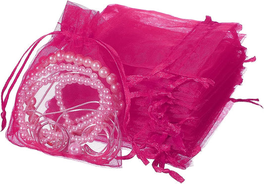 uxcell 50 Pcs Organza Gift Bags, 2.7x3.5 Inch Drawstring Pouches Jewelry Gift Bags, Small Wedding Favor Pouches for Christmas Birthday Wedding Goodie Candy Candle, Rose Red