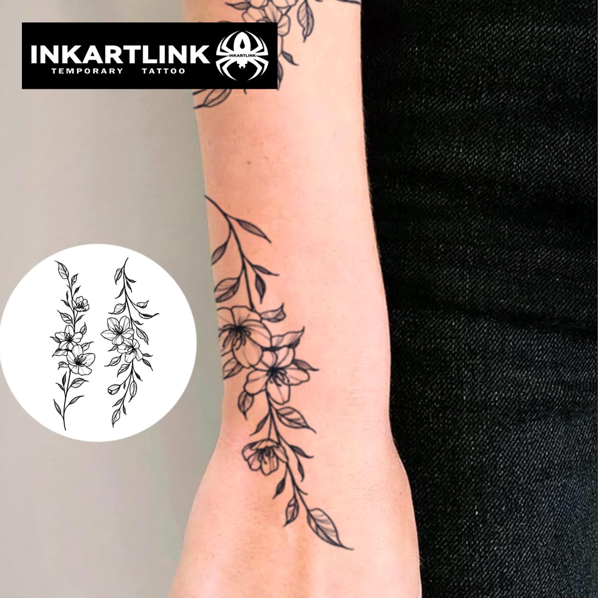 INKARTLINK Tattoo Tech, 2 Sheets Extra Large Semi Permanent Tattoo, Adult Art Design Temporary Tattoos, Lasts 1-2 Weeks, Waterproof, Realistic Look, No Adhesive, No Reflection (Butterfly and Dream)