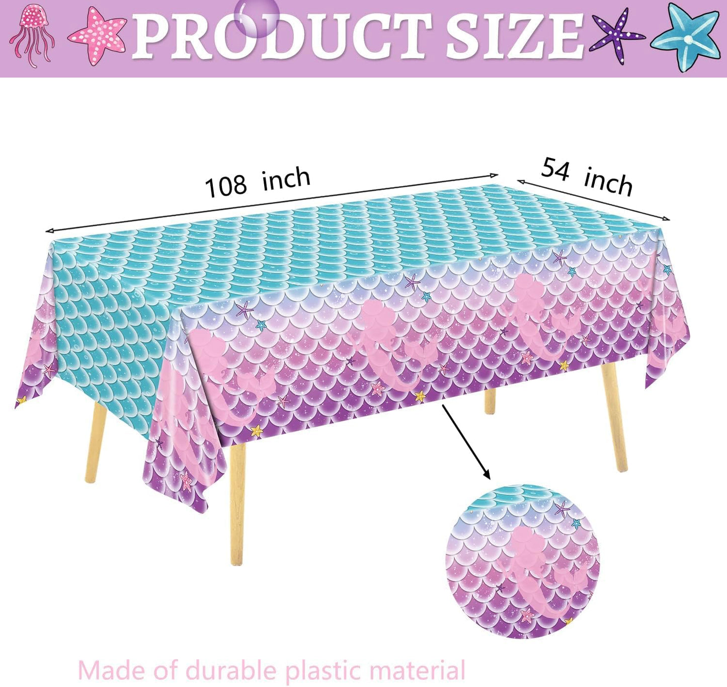 122Pcs Mermaid Birthday Party Decorations Set Mermaid Party Supplies Includes Plates, Napkin, Fork