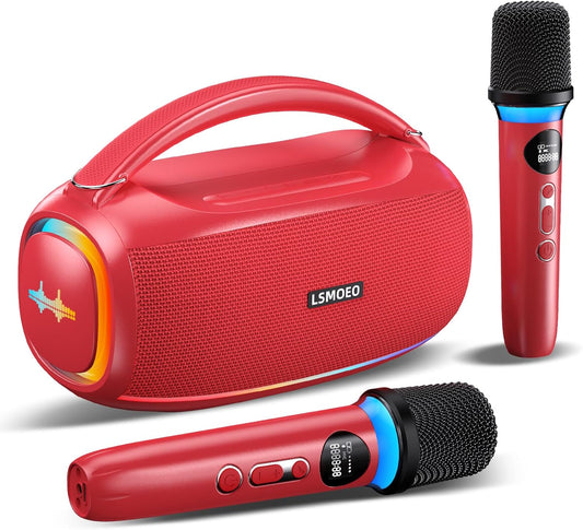 Karaoke Machine for Adults and Kids,Portable Bluetooth 2 Wireless Karaoke Microphone with Holder/USB/TF Card/AUX-in, IPX5 PA Speaker System for Home Party, Picnic,Car,Outdoor/Indoor-Red