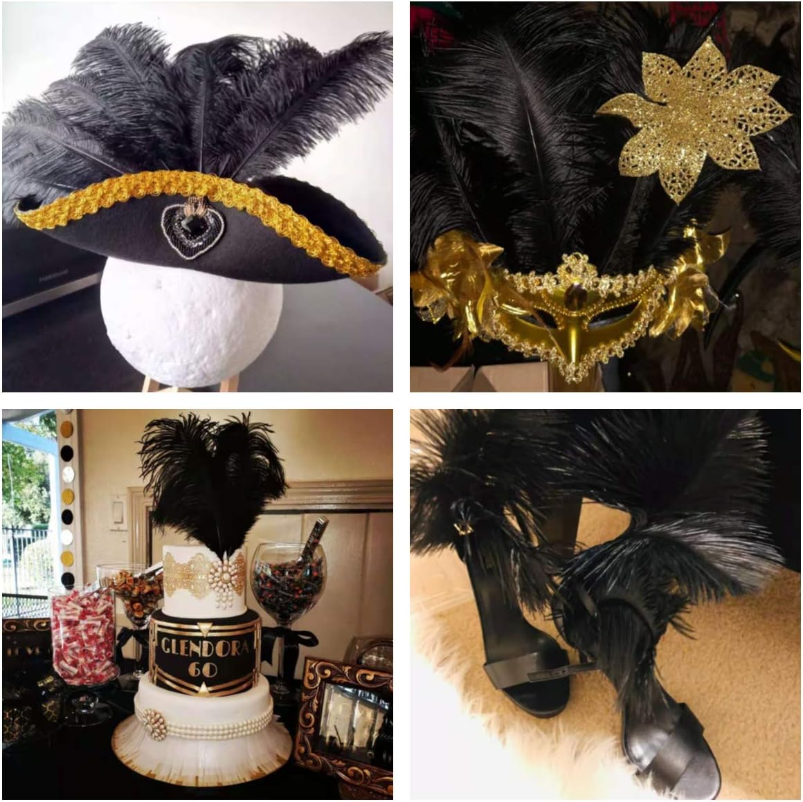 Ballinger Black Ostrich Feathers Bulk - 24Pcs 8-10inch Feathers for Crafts,Gatsby and Halloween Party Centerpieces