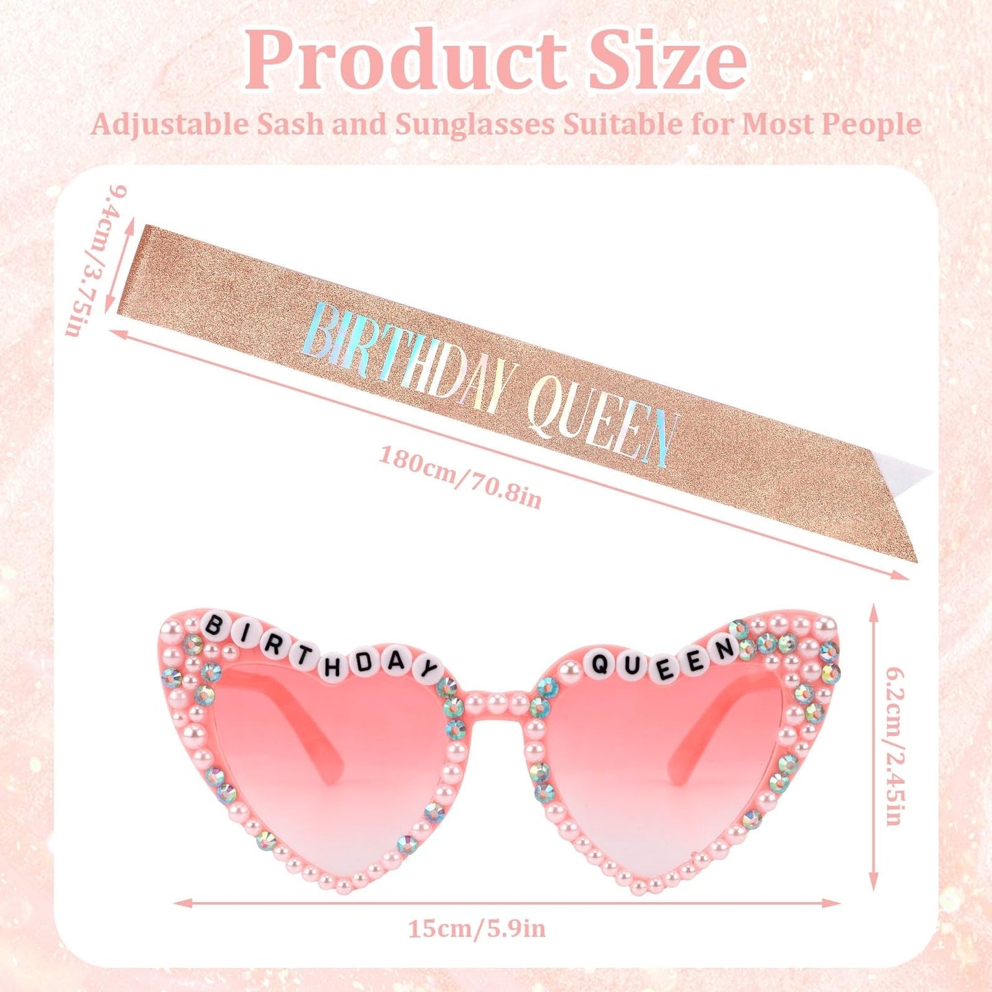 Tihebax Birthday Sash for Women, Birthday Queen Sash with Glasses for Girls Women Birth Day