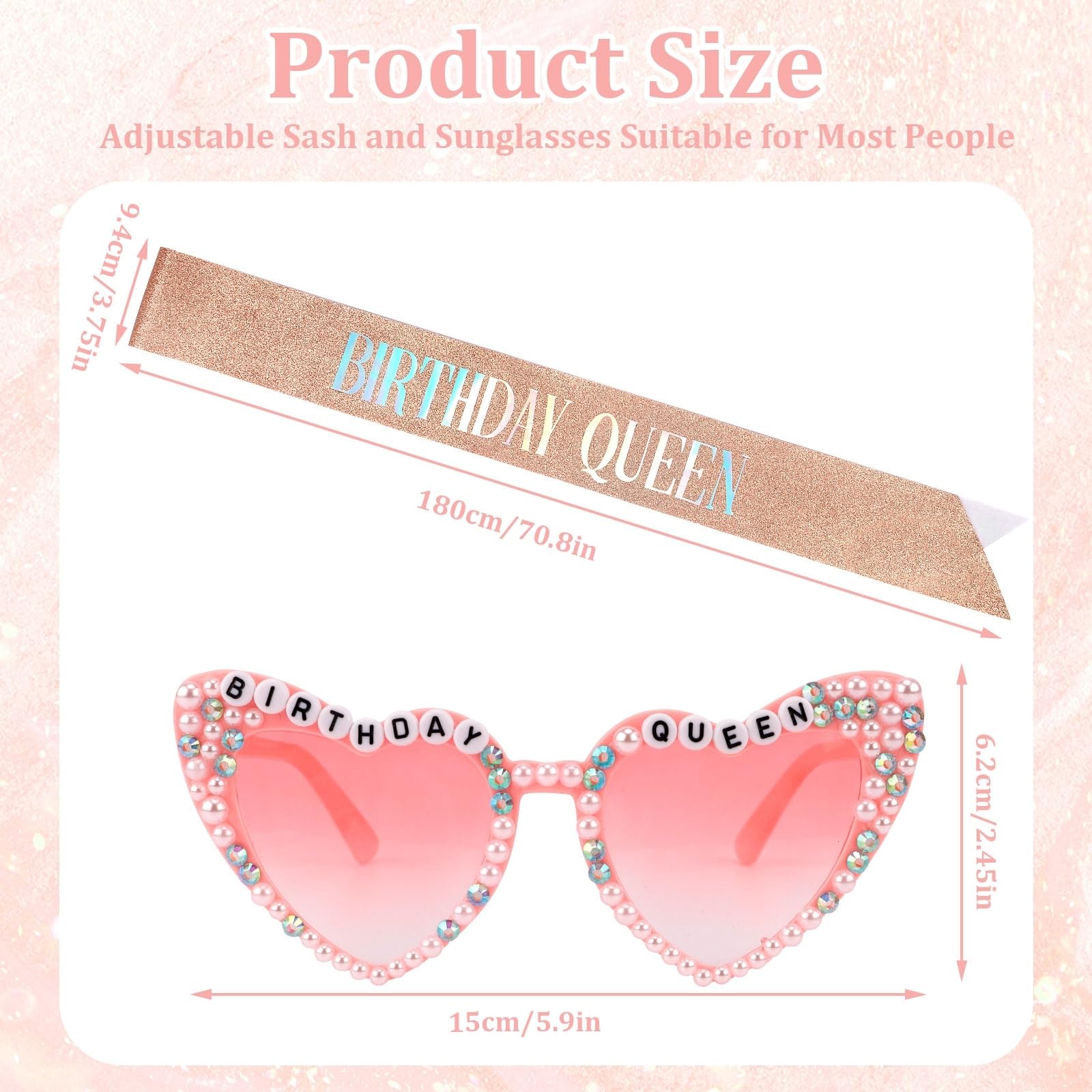 Tihebax Birthday Sash for Women, Birthday Queen Sash with Glasses for Girls Women Birth Day