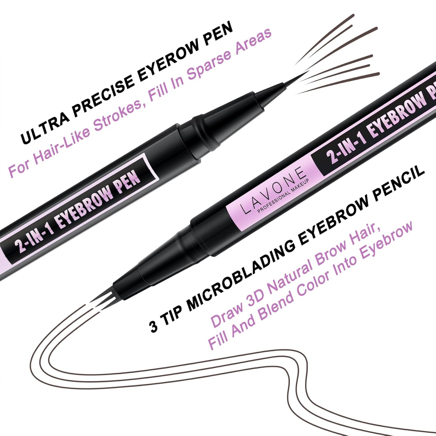 LAVONE Eyebrow Pencil, 2-In-1 Waterproof Eyebrow Pen, with 3 Tip Microblading Eyebrow Pen and Ultra-Precise Brow Pencil, Dual-ended Eyebrow Brush, for Eyebrow Makeup - Dark Coffee