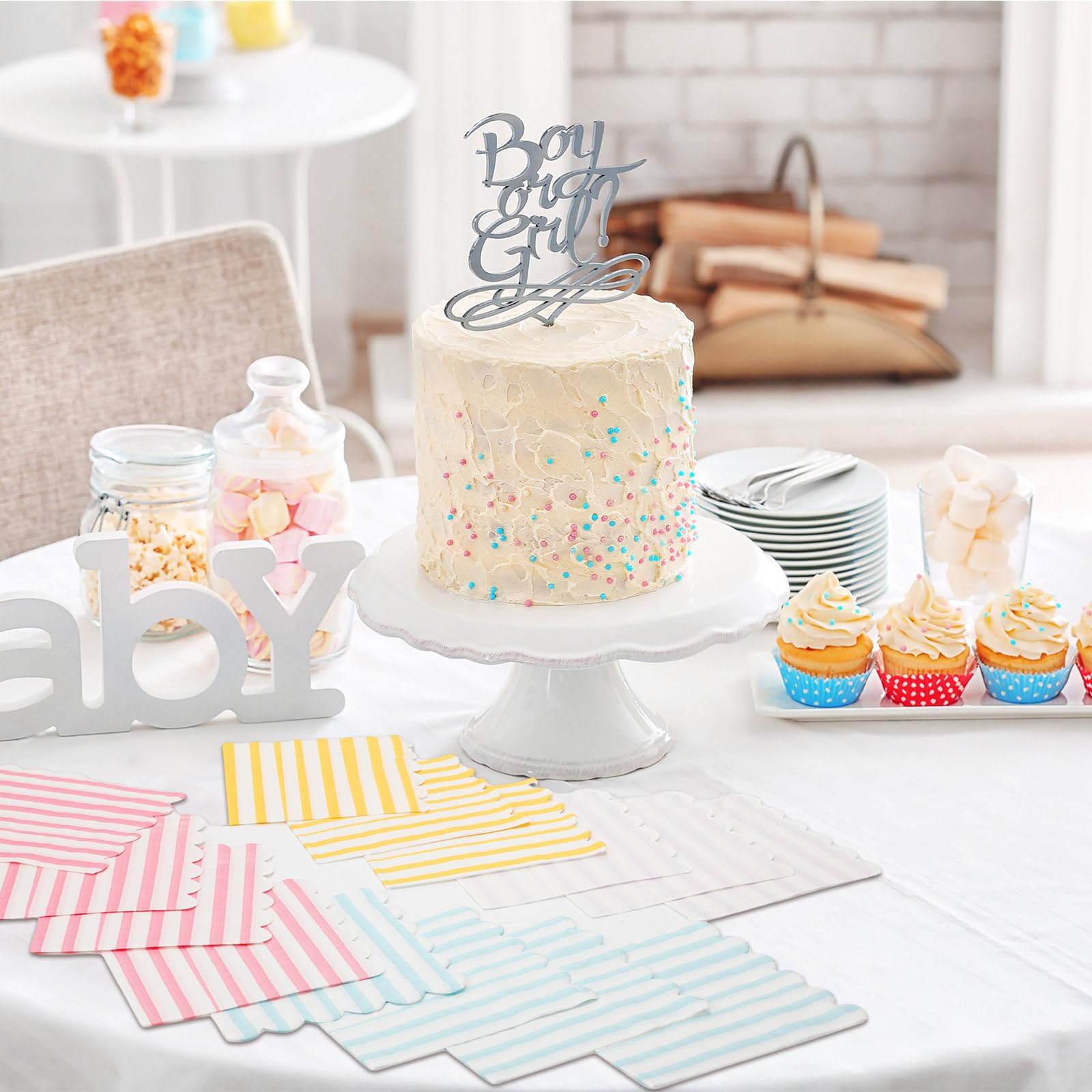 Tenceur 100 Pcs Summer Cocktail Paper Napkin Scalloped Pastel,Four Colors