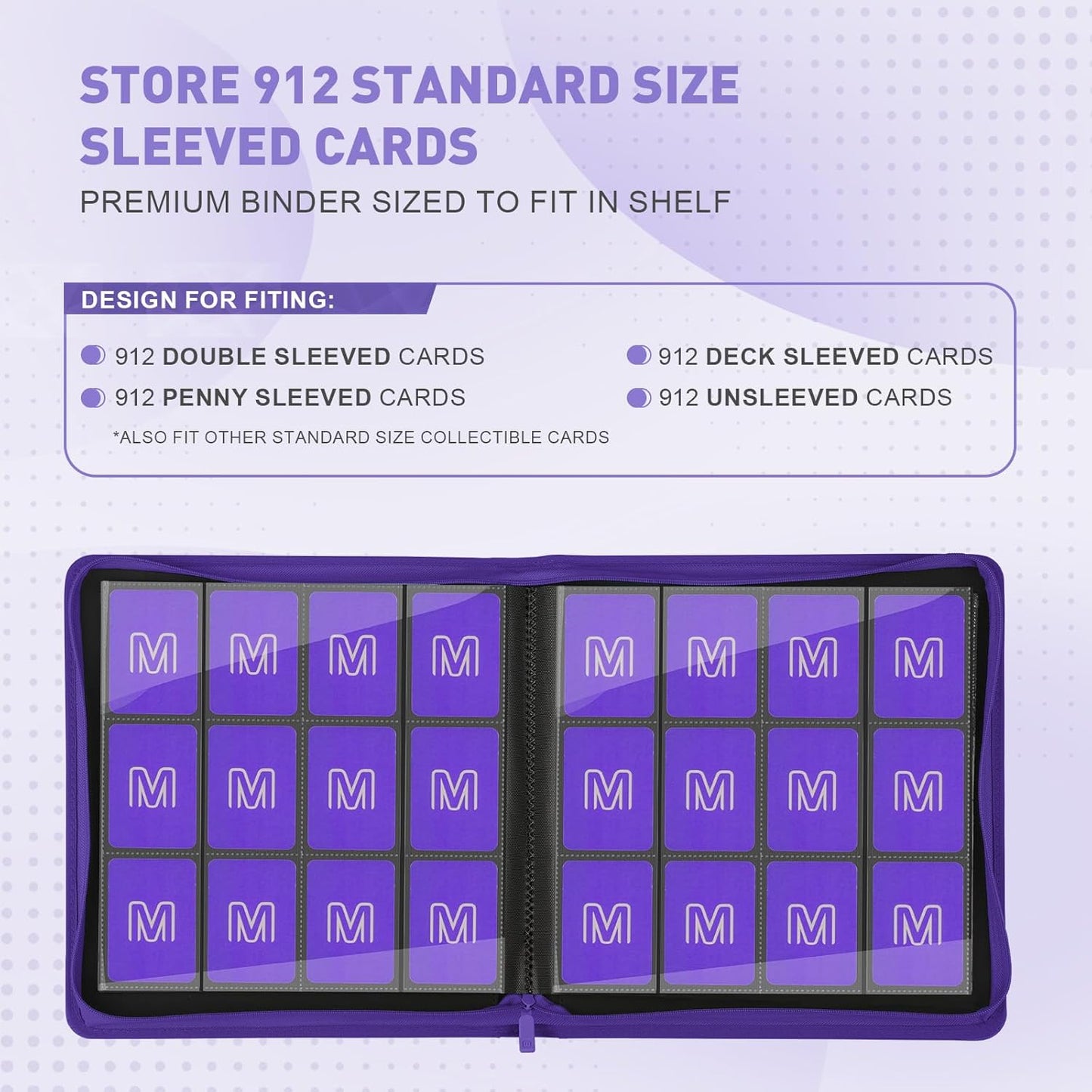 Premium Card Binder 12 Pocket for 720 Pockets Trading Card Binder, PU Zipper Card Collection Album, Sturdy Side-Loading Card Book Holder for MTG, TCG, Game Cards, Sports Cards