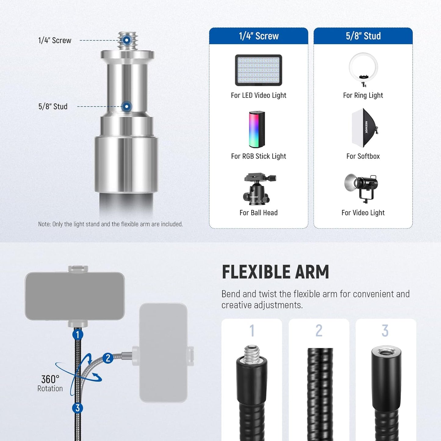 NEEWER Microphone Stand with Flexible Arm, Boom Arm Mic Floor Tripod Mount Holder with Mic Clips, 3/8" to 5/8" Adapter, Cable Clips for Singing Vlogging Live Streaming Video Recording, MS010