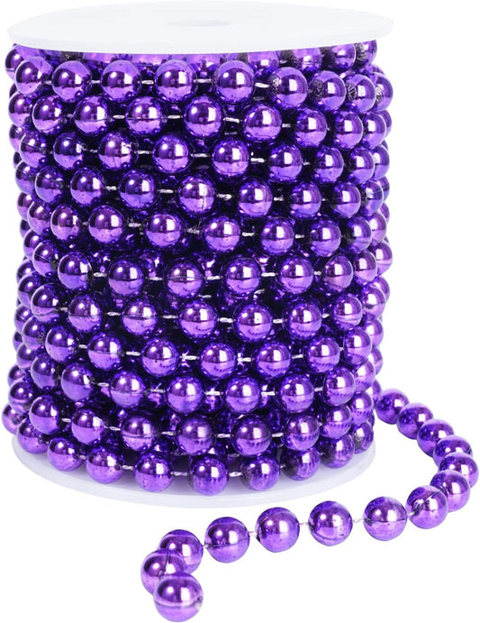 Faux Purple Pearl Beads Garland - 11 Yards, 10mm Christmas Tree Beads for Wedding Party Decoration