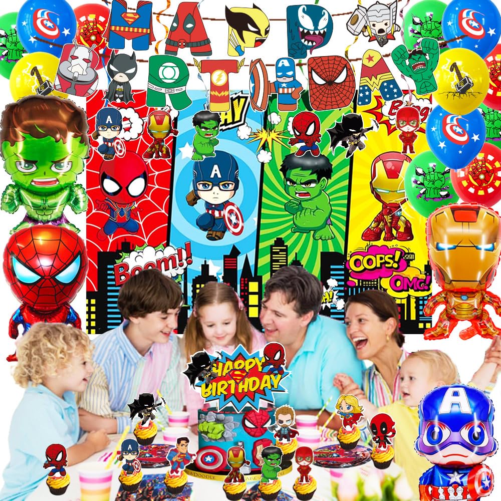 Avenger Theme Birthday Party Supplies Decorations, Including Birthday Banner, Tablecloth, Backdrop