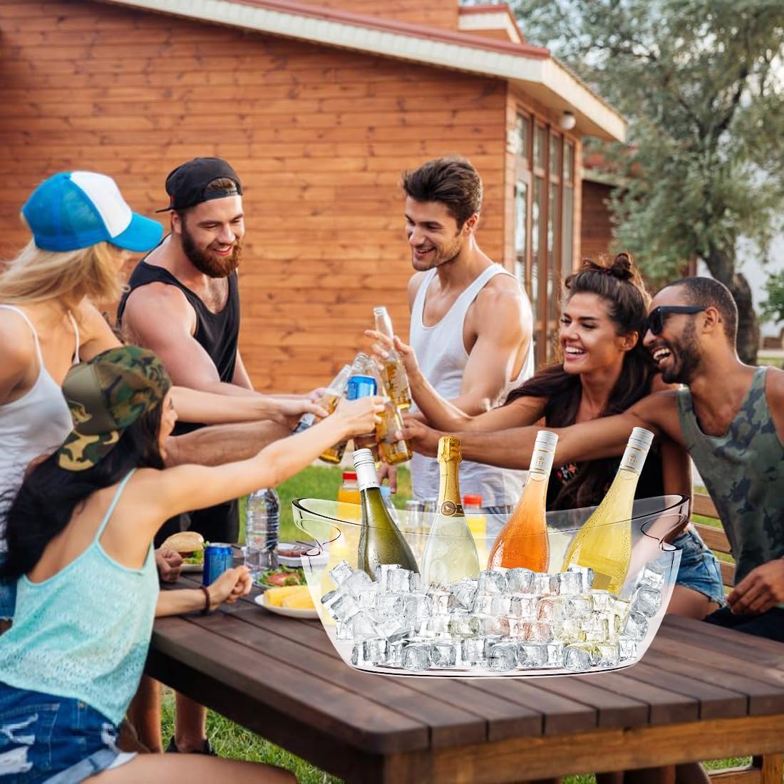 Ice Buckets for Parties, Ice Bucket 2 Pcs Acrylic Champagne Beverage with 2 Ice Bucket Scoop for Champagne Beer Sparkling Wine Cocktails 5L (Clear)