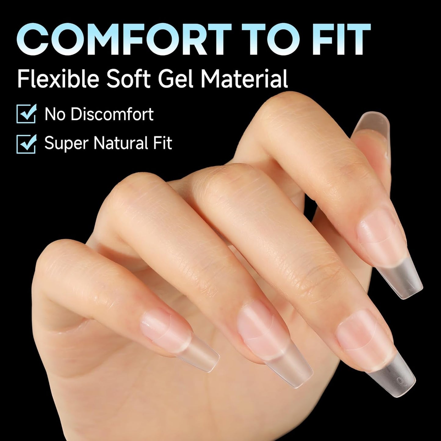 UNA GELLA Medium Coffin Fake Nails Full Matte Gel Nail Tips Coffin Half Cover 216pcs Clear Gel No C Curve Acrylic False Nail Tips 12 Sizes Easily DIY Salon Nail Extensions for Starter Pro