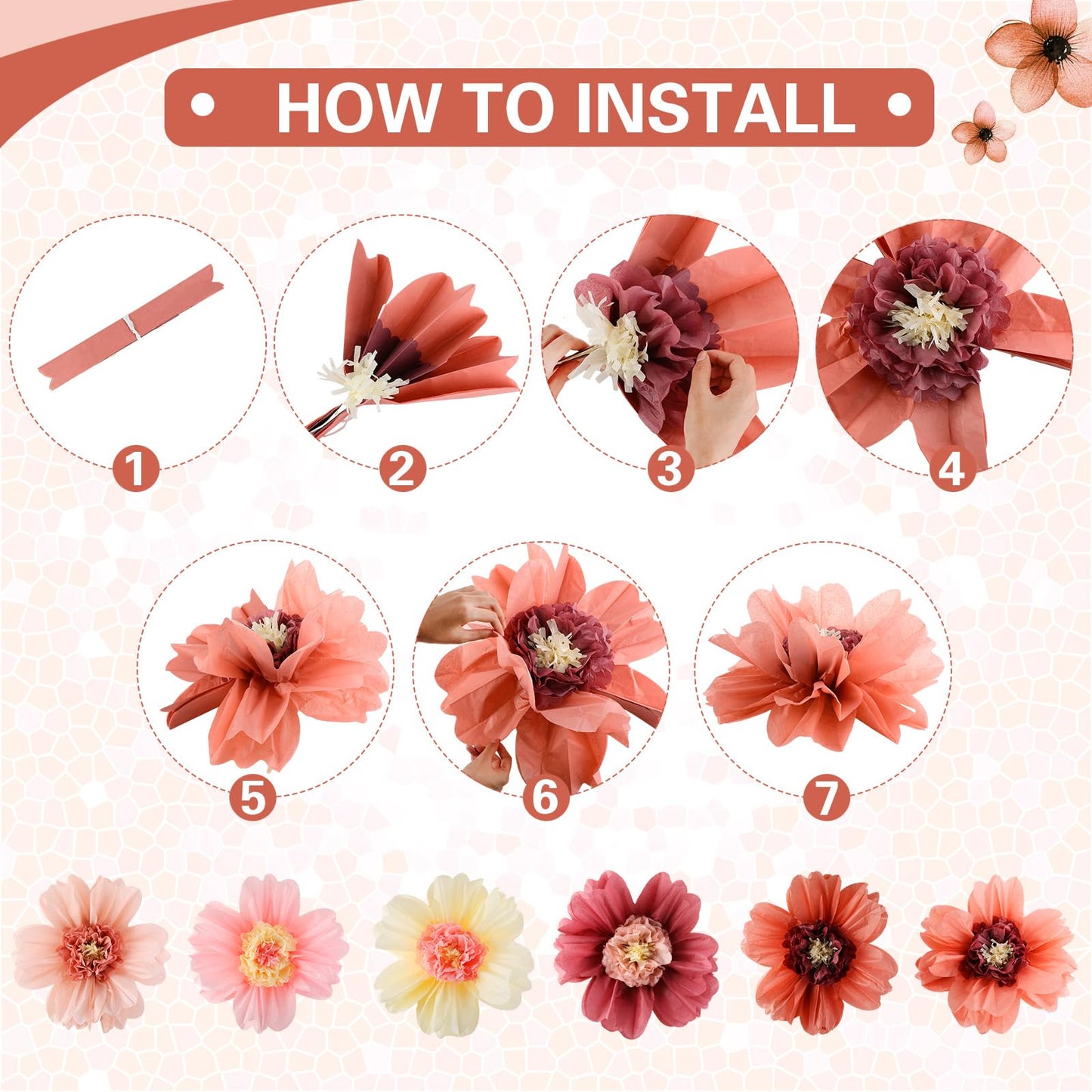 Crowye 12 Pcs Large Tissue Paper Flower Decor,20'' 31.5'',Vintage Color
