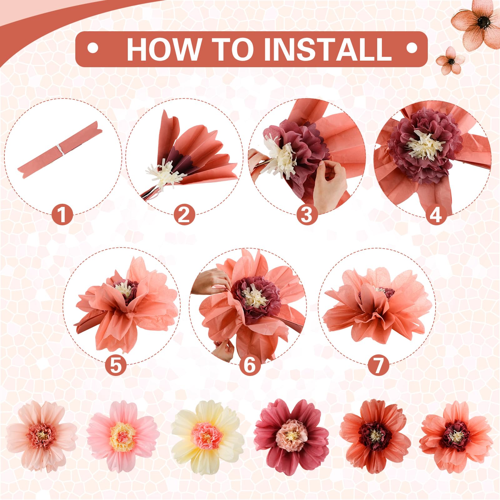 Crowye 12 Pcs Large Tissue Paper Flower Decor,20'' 31.5'',Vintage Color