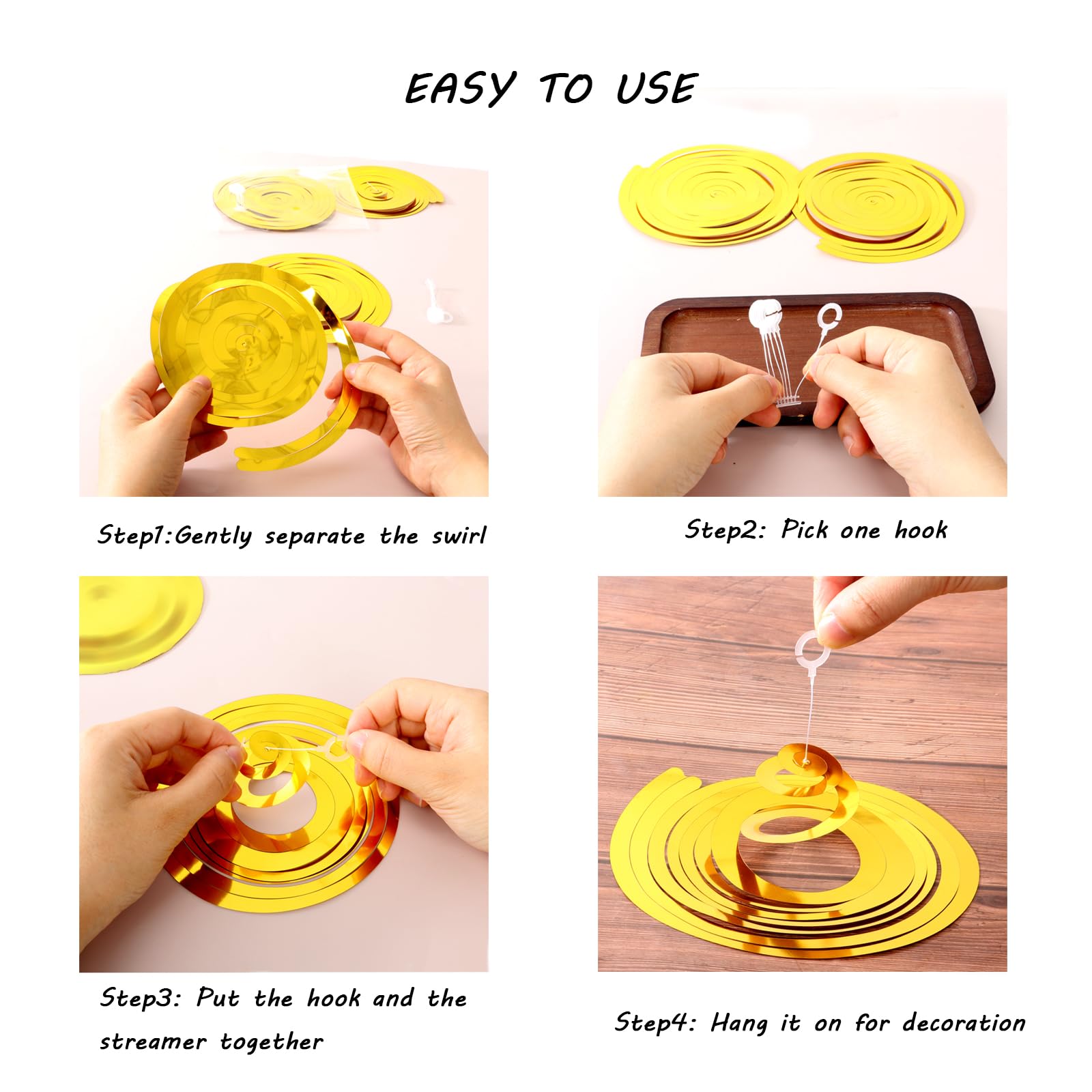 Gold Hanging Swirl Decorations 30 Pcs, Streamers Party Decorations -Twin Tails Ceiling Swirl Foil