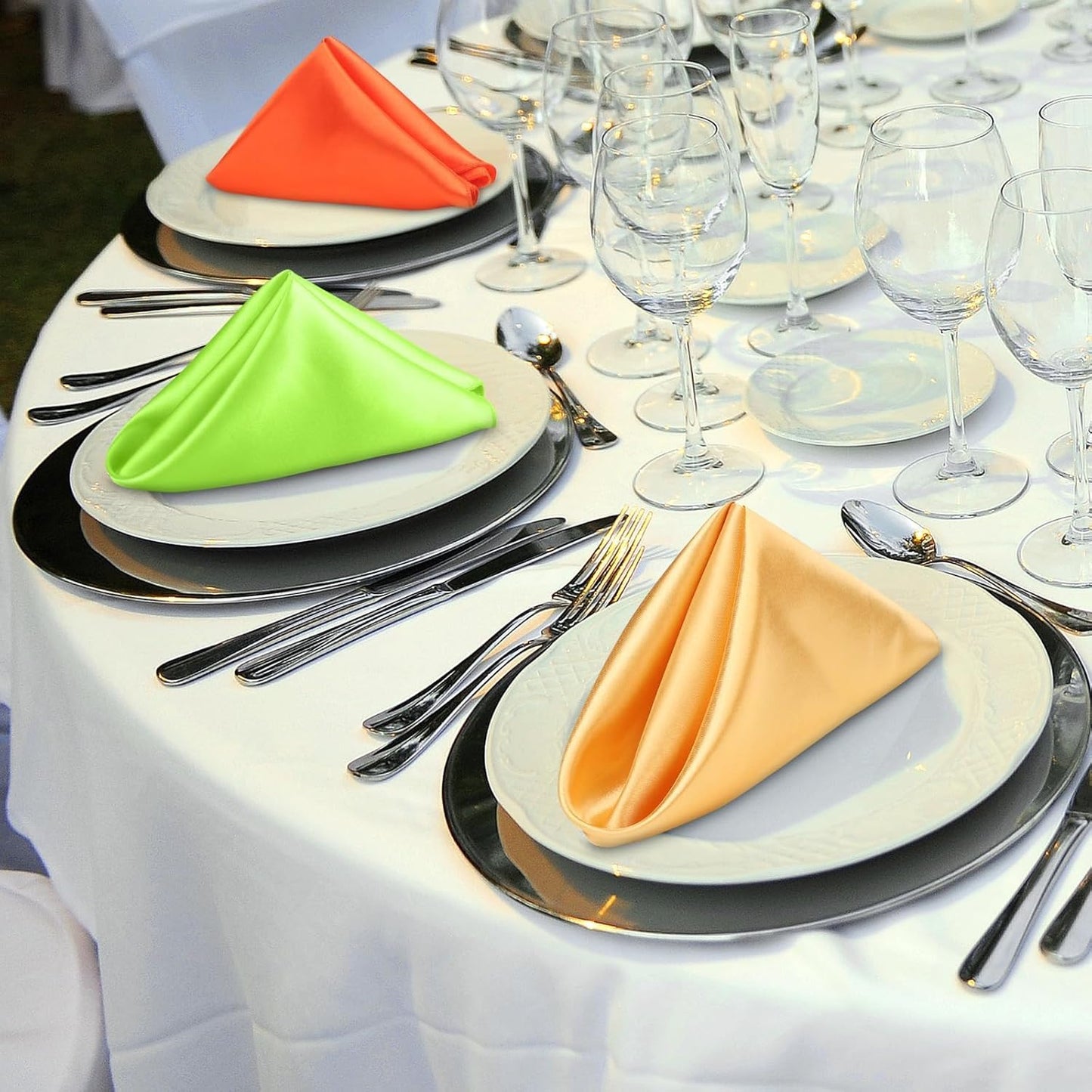 Aneco 12 Pieces Satin Napkins Soft Dinner Napkins Multicolor Square Weddings Table Napkins 17 x 17 Inches for Restaurant Weddings Party Dinner Decoration (Rainbow)