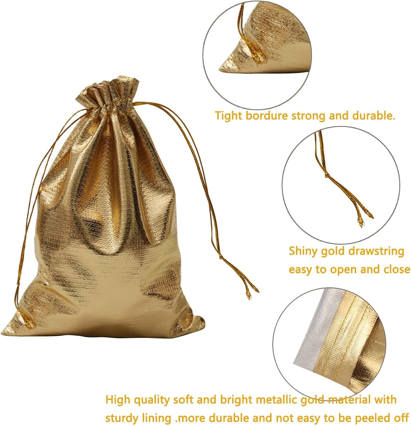 Pack of 100 5"x 7" Heavy Duty Gold Drawstring Organza Jewelry Pouches Wedding Party Christmas Favor Gift Candy Chocolate Bag (5"x7", Big Gold New)