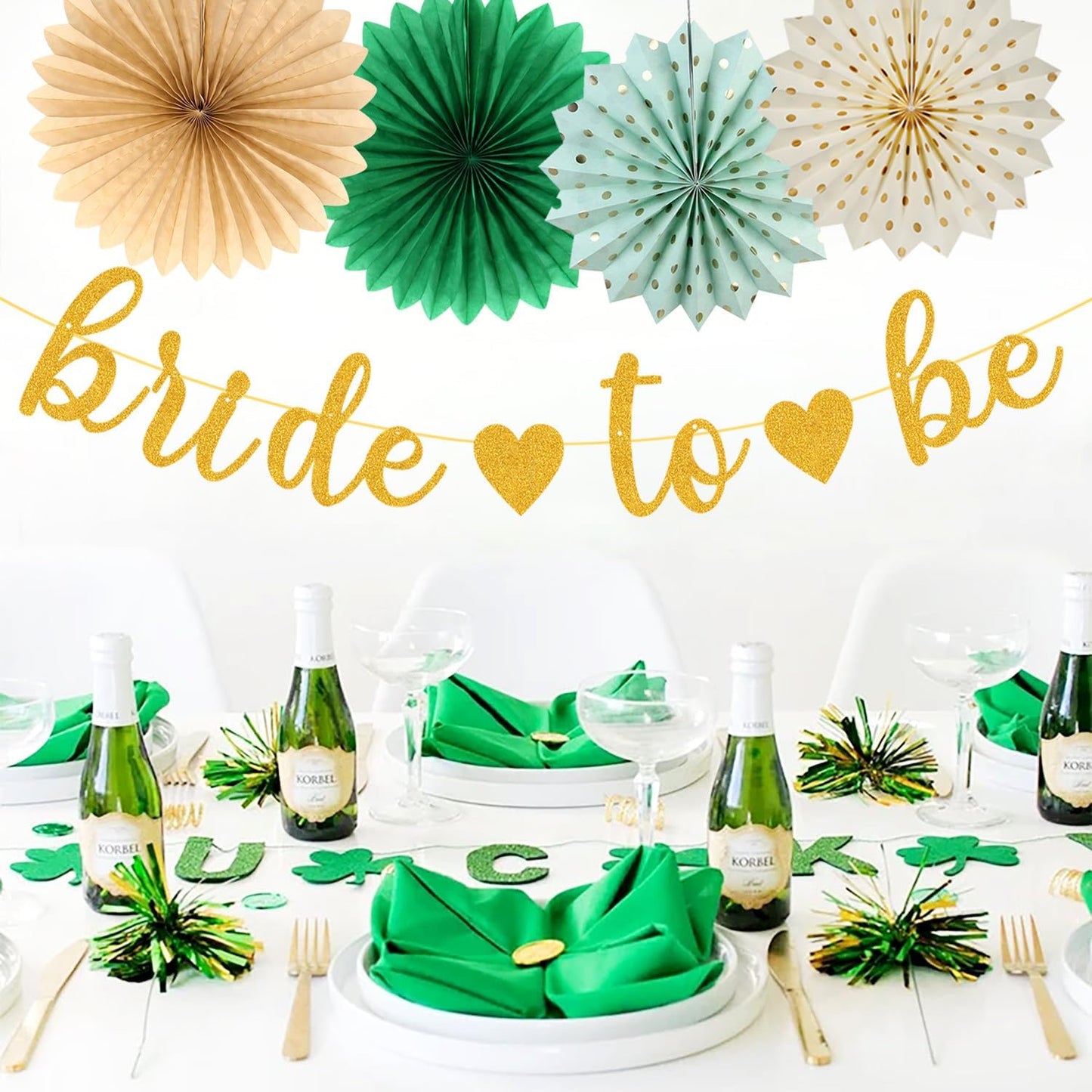 Sage Green Champagne-Gold Bachelorette Party-Decorations - 21pcs Baby Bridal Shower Banner Garland, Bride To Be Paper Streamers Lanterns,flower Tissue Pom Poms Fan,Wedding Backdrop Decor Huglony