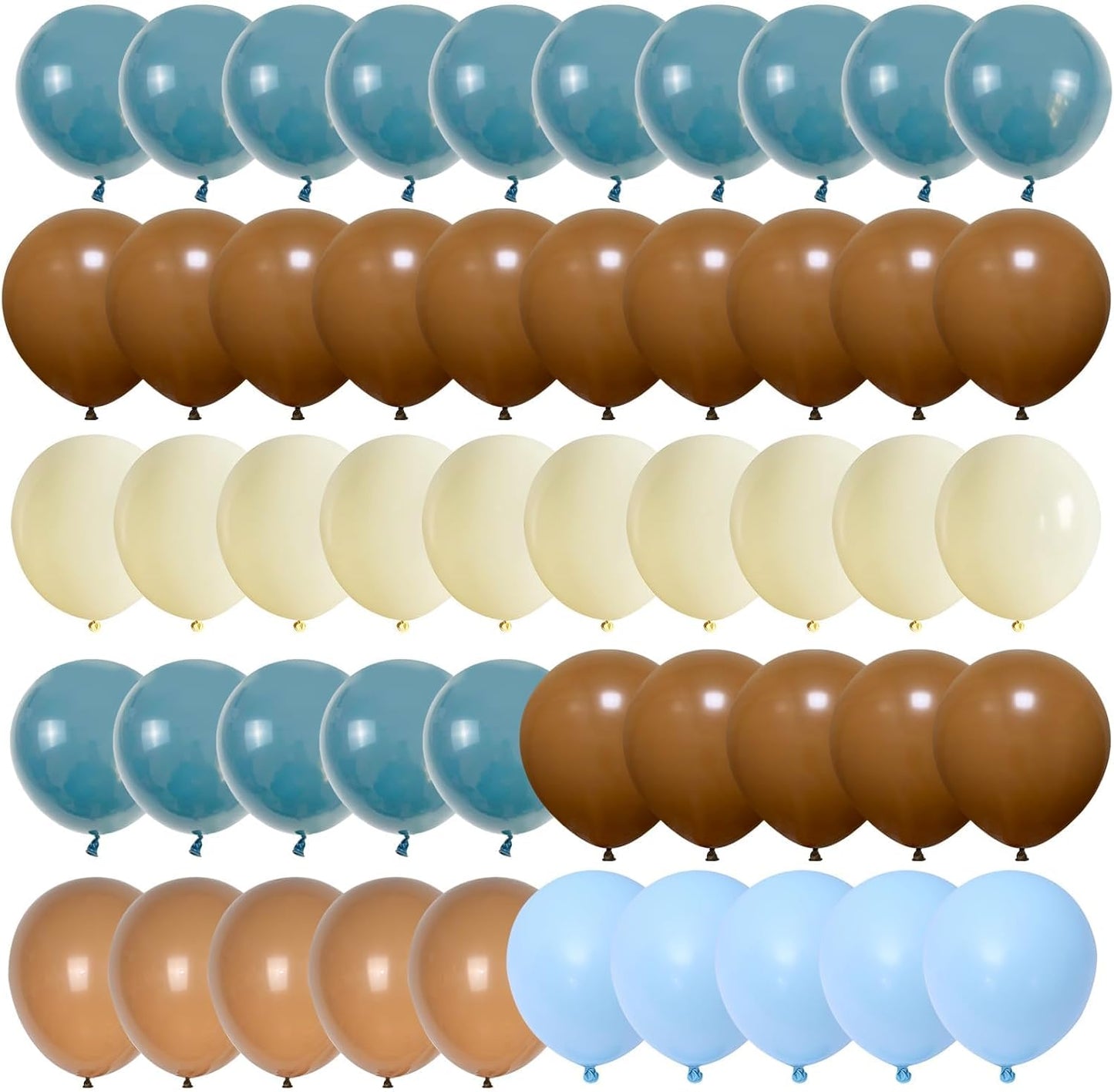 Blue Brown Balloons Set, 60 PCS Slate Blue Macaron Blue Cream Beige Party Balloons and Retro Brown Coffee Latex Helium Balloon, for Baby Shower, Bear, Jungle and Boho Theme Party Decoration