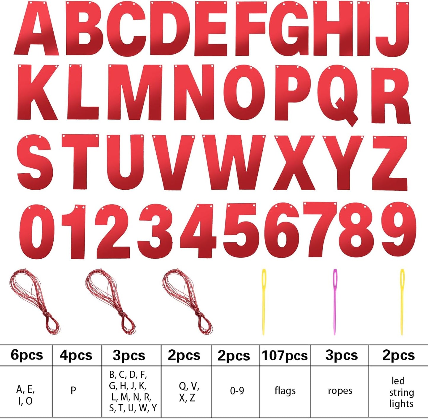 TaoBary 112 Pcs DIY Letter Custom Banner Glitter Customizable Banner Kit Including 107 Letters and Numbers 3 Rope for Valentine Birthday Party(Bright Red)