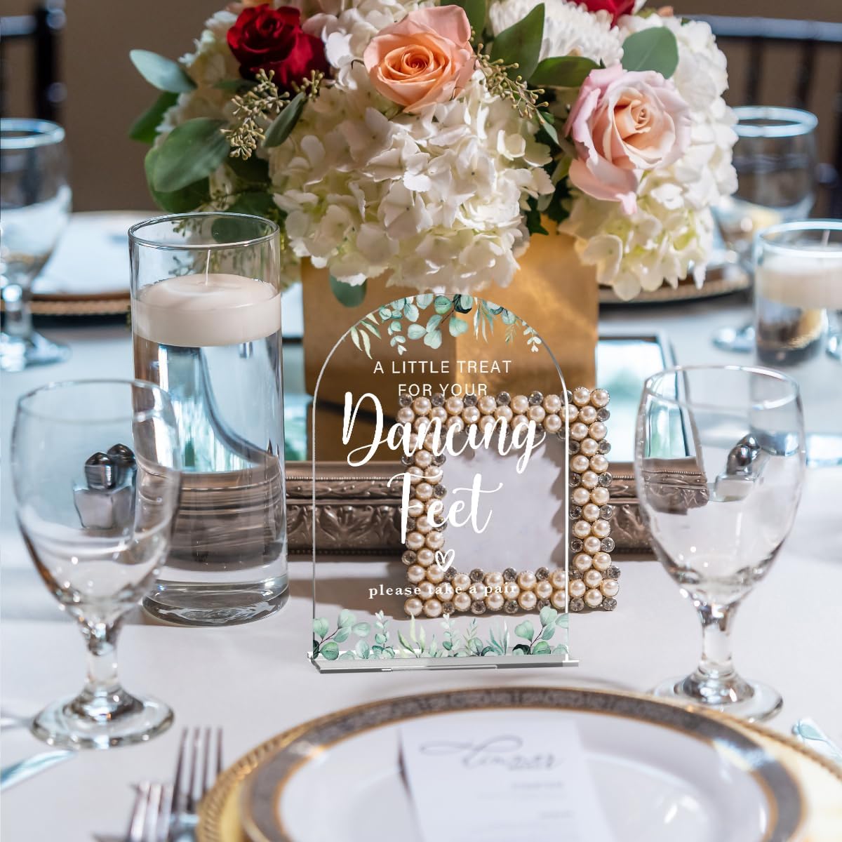 Acrylic Wedding Sign A Little Treat for Your Dancing Feet Signs for Ceremony Modern Calligraphy Arch Acrylic Table Top Signs for Wedding Reception and Event Party Table Decor (Eucalyptus Leaves)