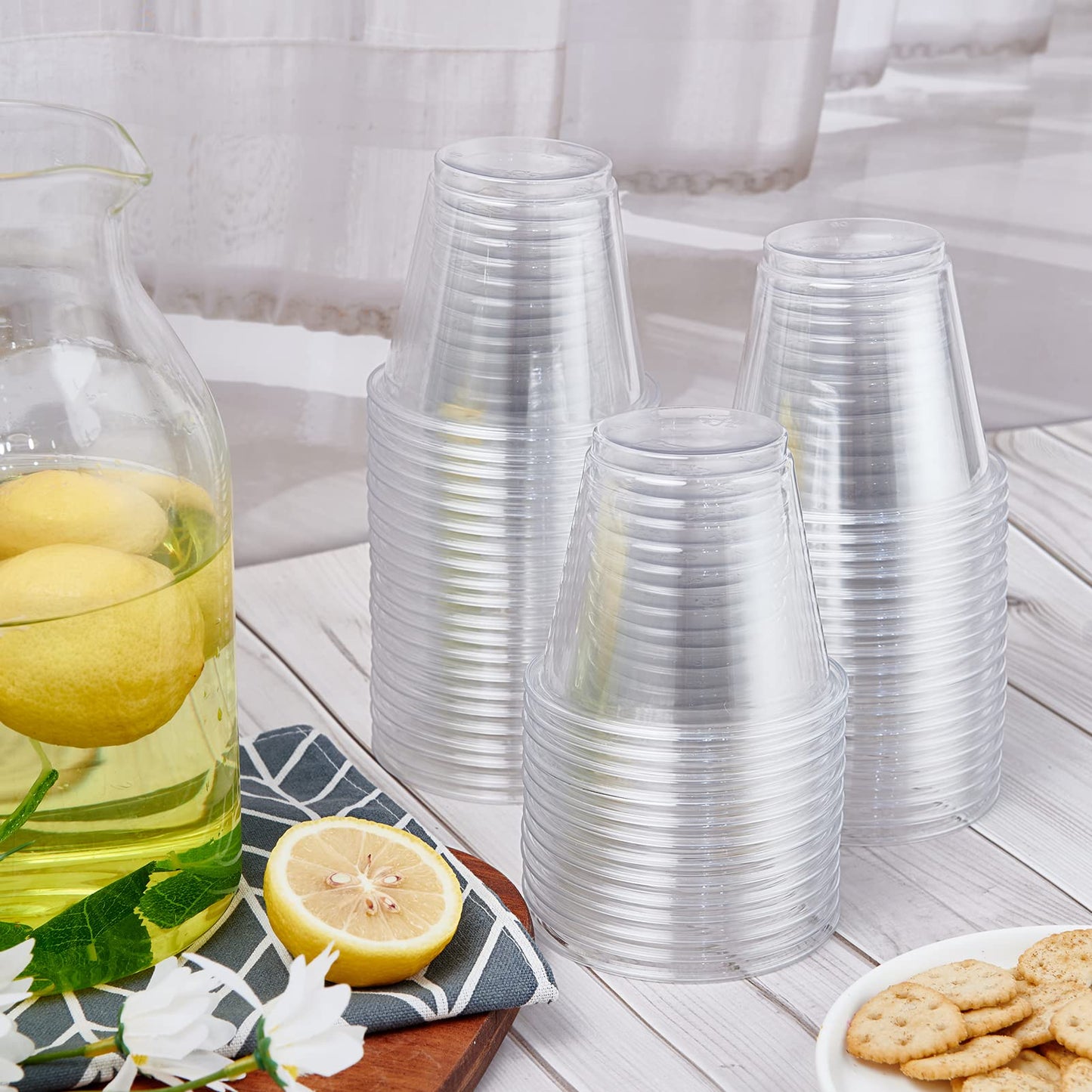 Turbo Bee 300 Pack 9oz Clear Plastic Cups,Disposable Crystal Drinking Cups,PET Plastic Party Cups