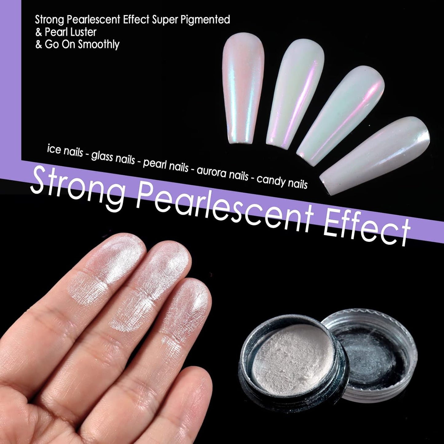 Allstarry Chrome Nail Powder 4 Colors Iridescent Aurora Powder Metallic Mirror Effect Pigment Pearlescent Mermaid Glitter Unicorn Glitter for Nail Art Manicure Decoration Home DIY Salon - Ice Series