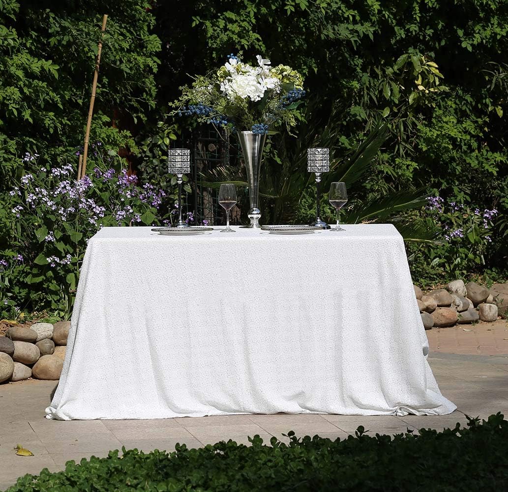 SquarePie Sequin Tablecloth 50 x 72 Inch White Sparkly Table Linen for Wedding Party