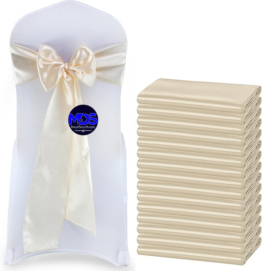 MDS Pack of 50 PCS Satin Chair Sashes Charmeuse Sateen Dining Chair Bows Ribbon Ties Back Sash for Wedding Party Birthday Home Hotel Restaurant Banquet Decoration (7 x 108 Inch, Cream)