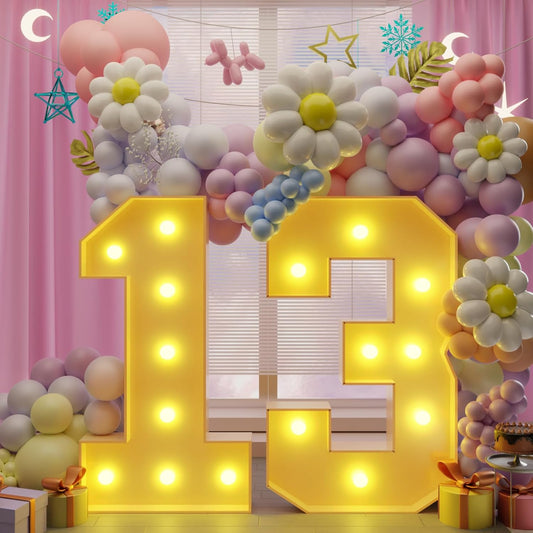 Imprsv 3FT Light Up Numbers, Marquee 13th Birthday Decorations for Girls Boys, Large Light Up 13th Birthday Women Foam Board Anniversary Party Decorations Arch Kit (DIY)