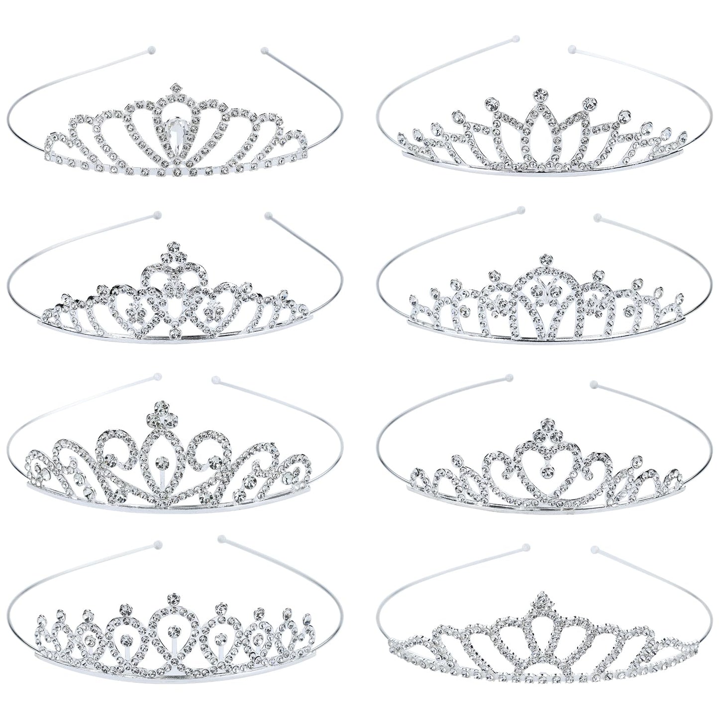 Lawie 8 Pack Birthday Tiaras, Rhinestone Crystal Princess Crowns, Silver Headbands for Women, Party