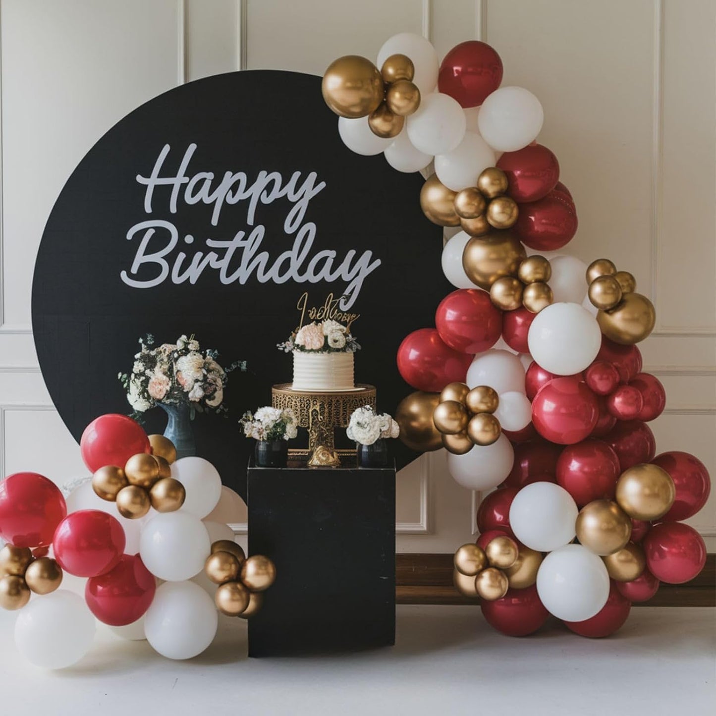 Red and Gold Balloons, 12 Inch Burgundy Gold Balloons, Maroon Balloons, Metallic Gold Dark Red White Latex Balloons Helium Support for Wedding Anniversary Engagement Birthday Party Decorations