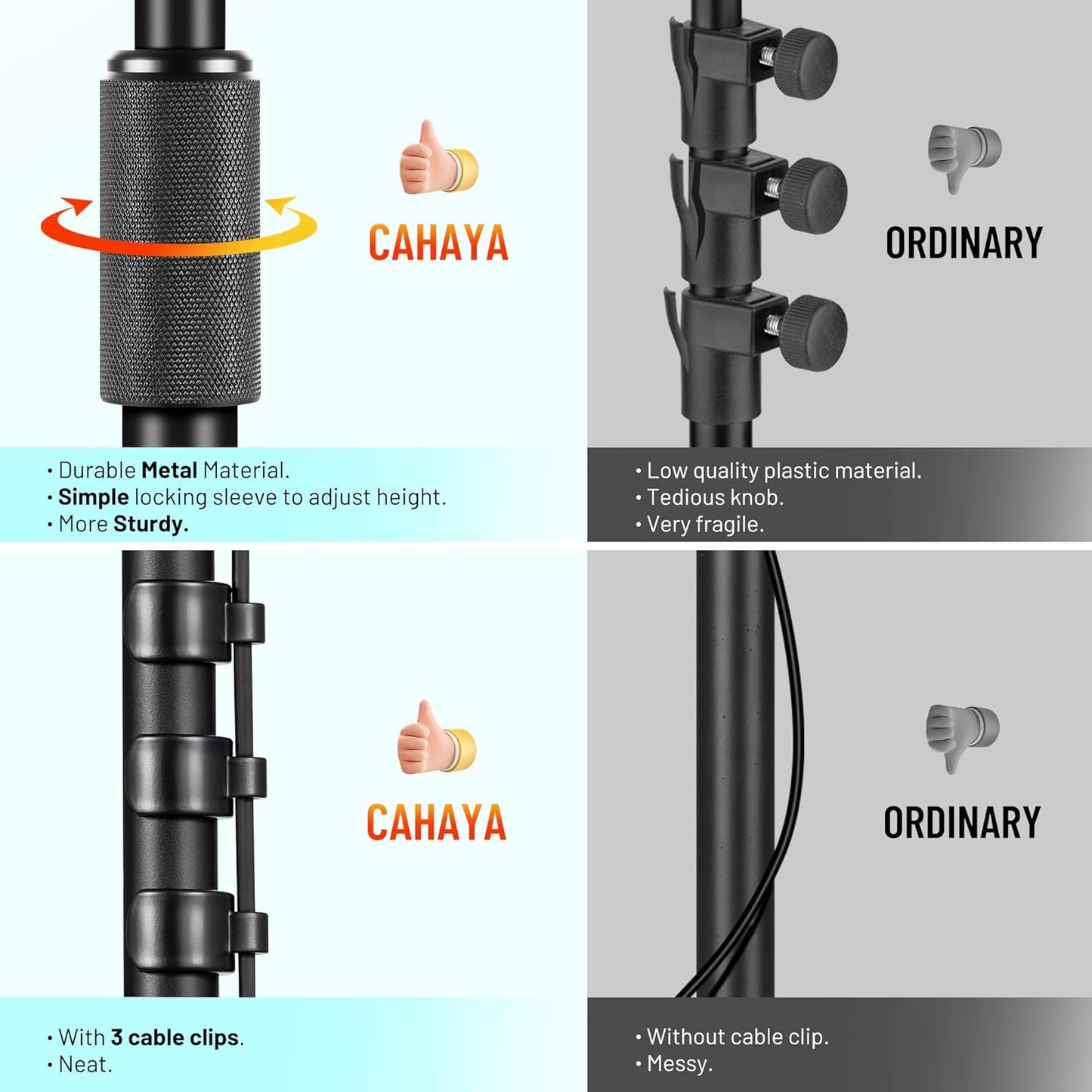 CAHAYA Mic Stand Floor Detachable - Microphone Stand Heavy Duty with Weighted Round Base Phone Holder and 2 Mic Clips Portable Mic Stands Height Adjustable 50" to 64" for Singing Performance Stage