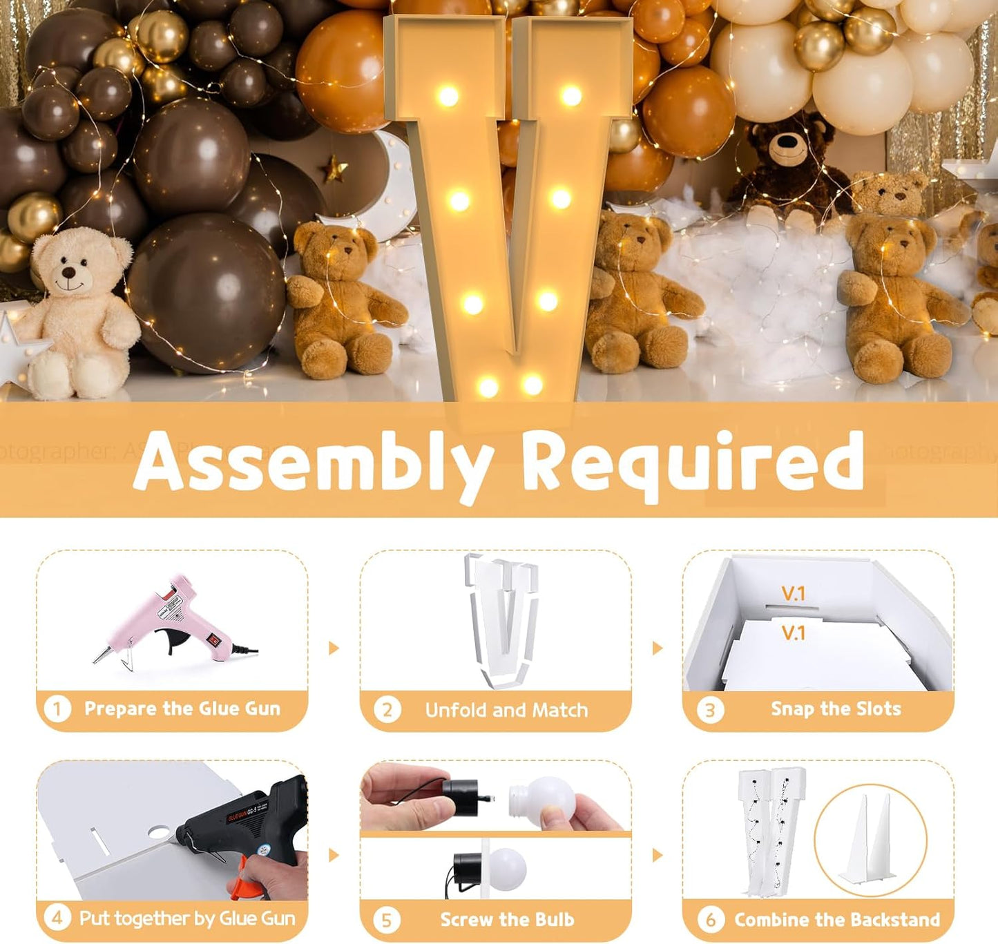 Imprsv 3FT Light Up Marquee Letter V for Birthday, Baby Shower, Wedding, Engagement Party Decorations - Large Letter for Party Decor