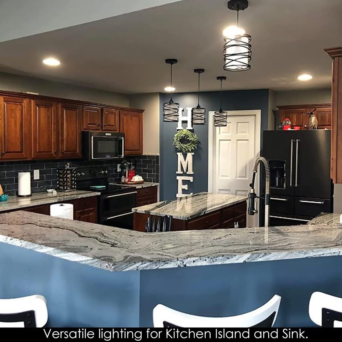 Modern Mini Pendant Light Fixture Kitchen Island Pendant Lighting 6.30''Matte Black Spiral Cage and Handblown Frosted Haze Glass Shade Hanging Lamp Adjustable Cord for Dining Room 1 Pack