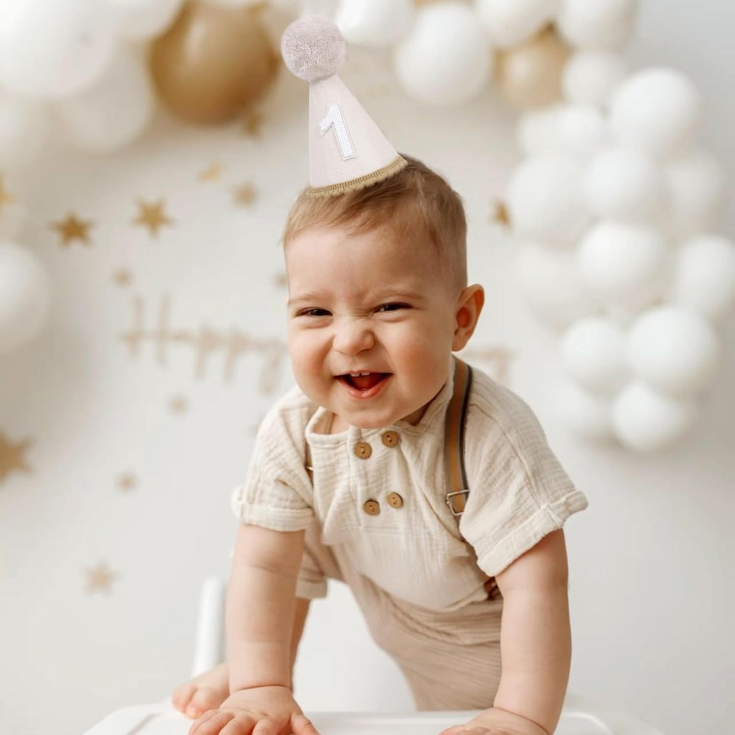 MAMUXI Natural Boho Birthday Hat - 1st Birthday Hat,Natural Boho First/1st Birthday Decorations,Cake Smash Photo Prop