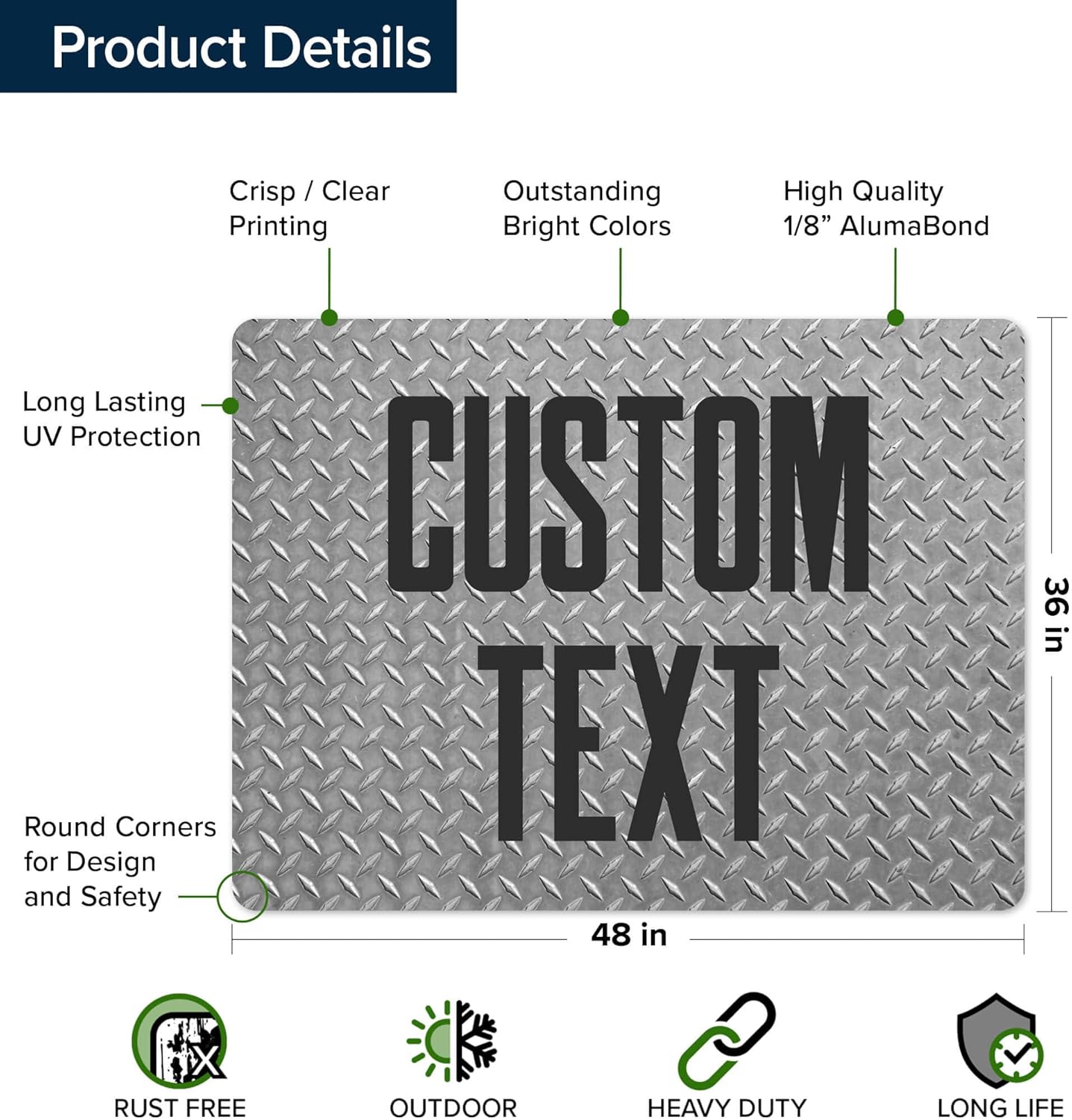 Custom Sign, Custom Street Sign, 11 Font Colors, 13 Font Styles, 4 Hole Options, 22 Sizes, 36x48 Inches, Rust Free DiBound, Fade Resistant, Made in USA by My Sign Center (Diamond Metal)