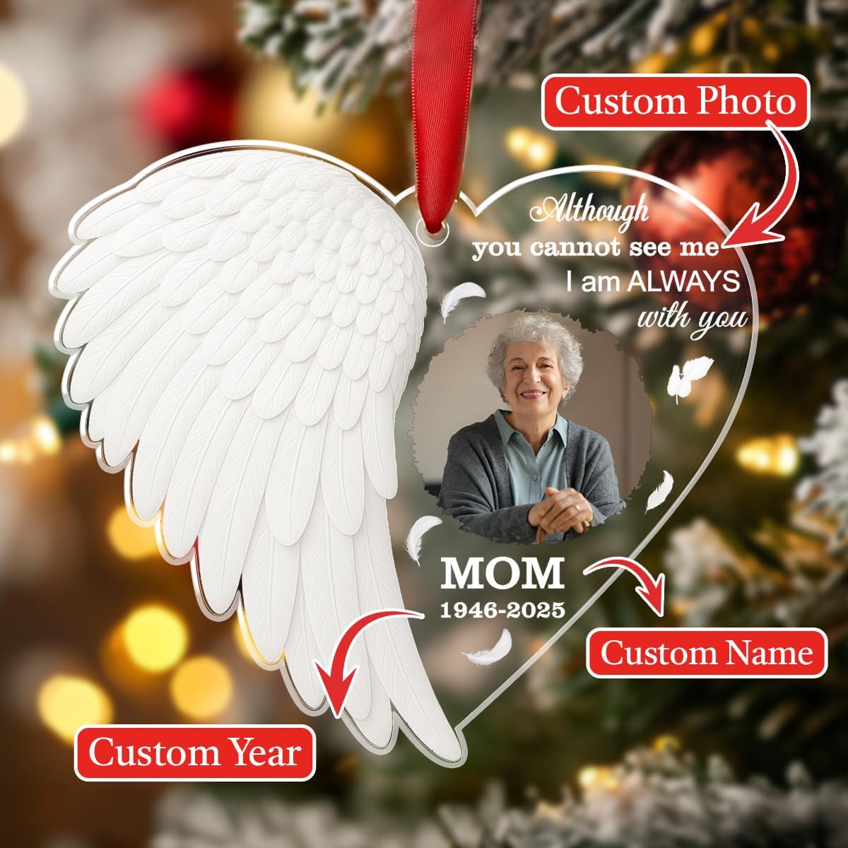 Personalized Memorial Glass Ornament 2025 – I Am Always with You Ornament, Custom Photo Memorial Christmas Ornament, Christmas|Birthday|Anniversary Keepsake for Loss of Loved One (M1)
