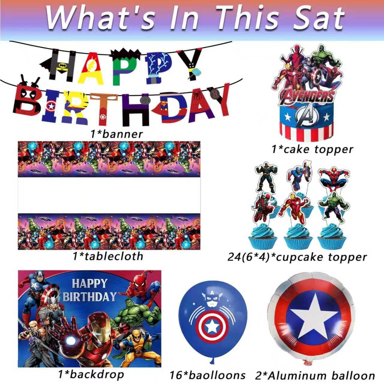 46Pcs superhero Birthday Party Supplies, Avengers Party Decorations Set Include Banner, Backdrop