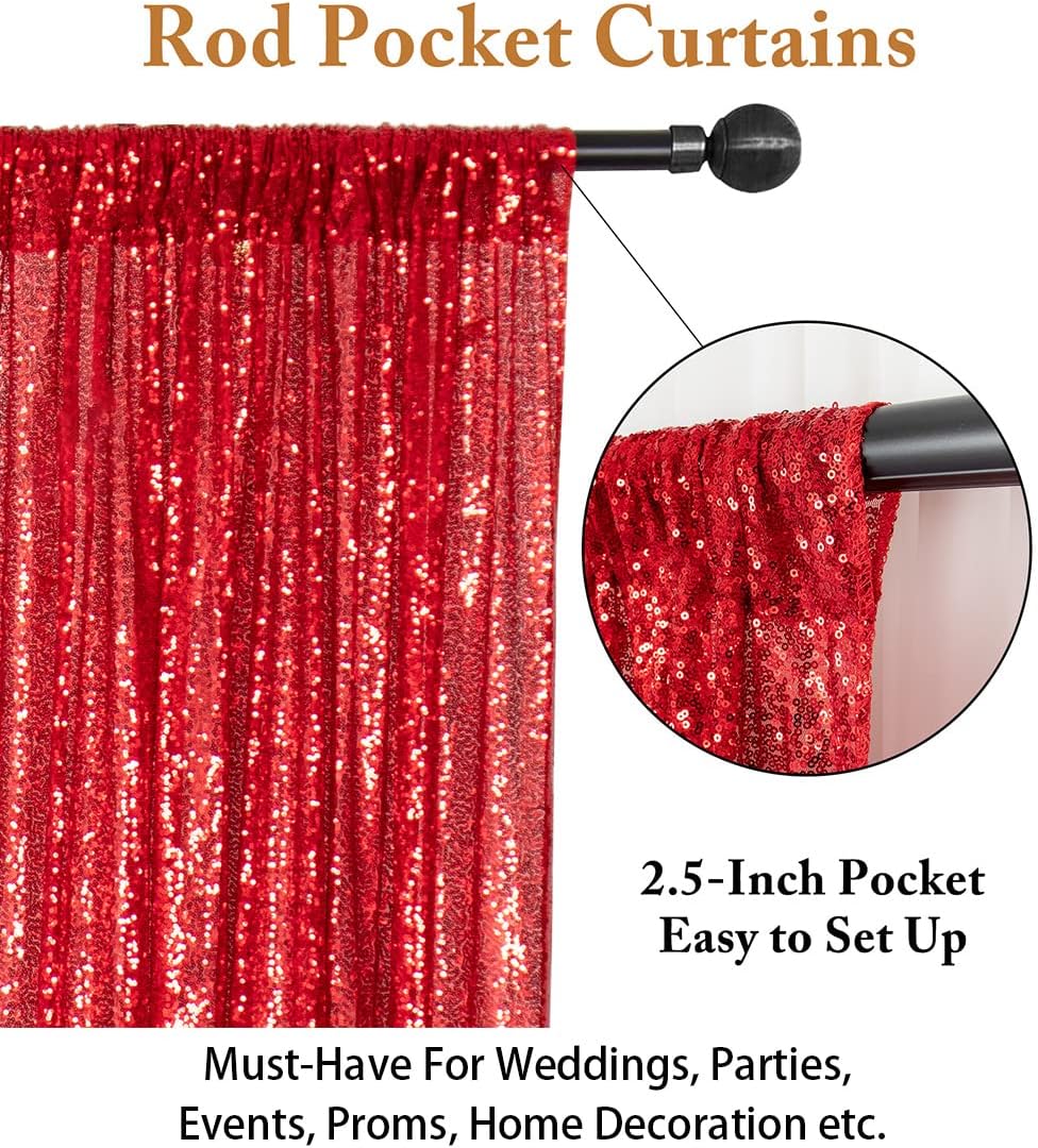 ShinyBeauty Sequin Backdrop Red 10X10FT for Photography, Wedding, Baby Birthday, Photo Booth - Glitter Shimmer Party Backdrop