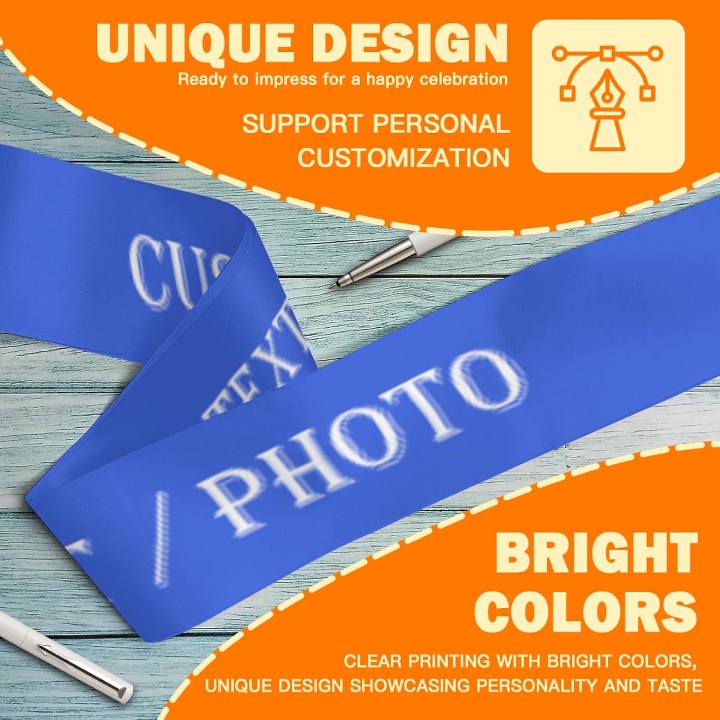 Custom Sash,Personalized Birthday Sash with Text Photo,Customized Bachelorette Sash Quote Sash Bride to Be Sash Color Optional (No decorative edge, Blue)