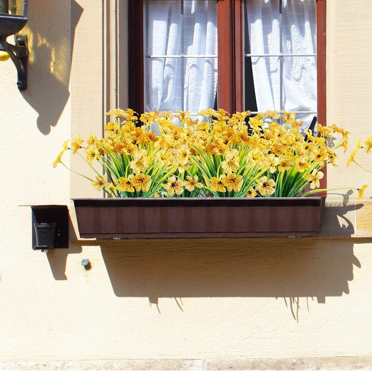 20 Bundles Artificial Flowers Outdoor UV Resistant Fake Flowers No Fade Faux Plastic Plants Garden Porch Window Box Decorating (Yellow)…