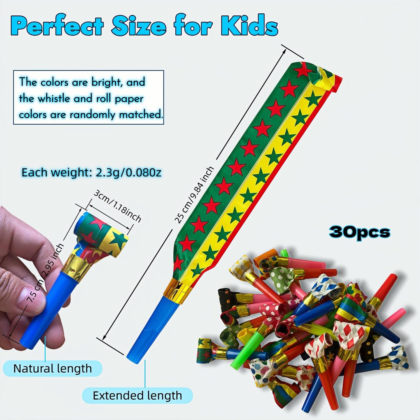 30-Pack Colorful Party Blowouts Noise Makers - Squawker Horns for Birthday, Wedding, New Year