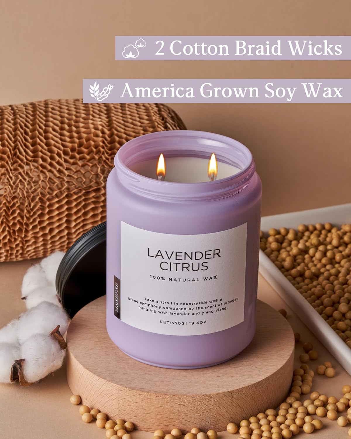 M&SENSE Lavender Citrus Candles, 19.4oz 110H Burn Time Large Natural Soy Candles for Home Scented, Stress Relief Aromatherapy Gifts for Mom Friends Teacher & Spa, Bath, Yoga