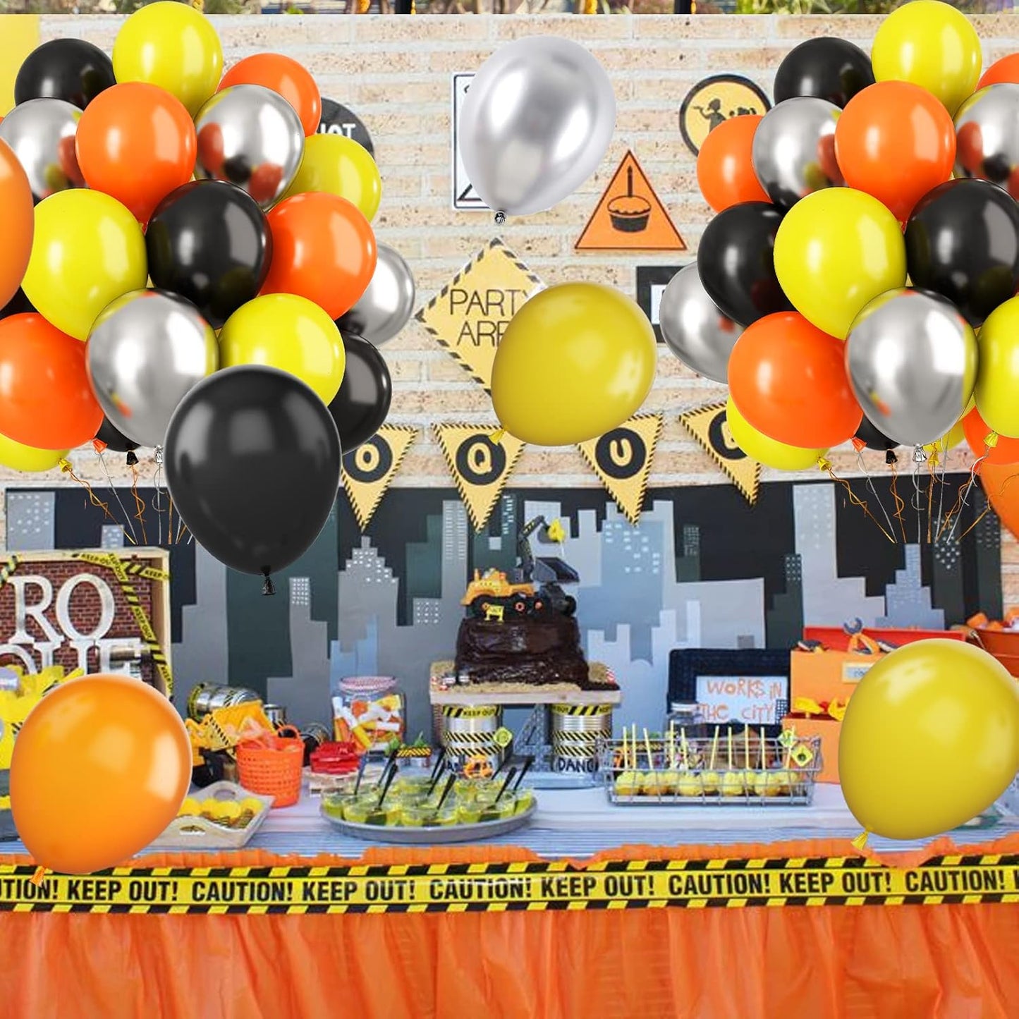 Paready Black Orange Yellow Balloons, 60 Pcs 12 Inch Orange Black Yellow and Metallic Silver Balloons, Car Theme Party Balloon for Kids Construction Theme Birthday Baby Shower Party Decorations