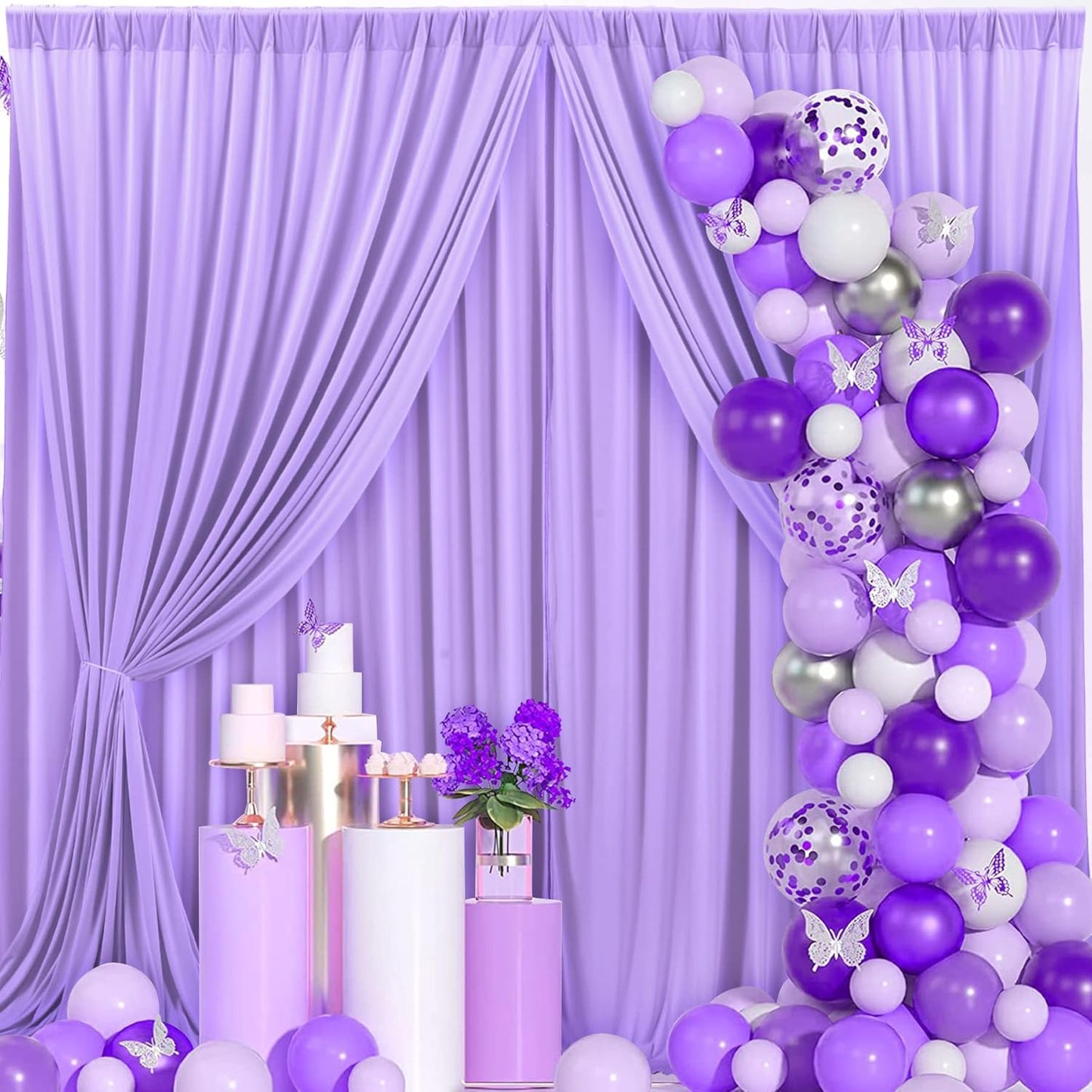 40 ft x 10 ft Wrinkle Free Lavender Backdrop Curtain for Parties, Polyester Light Purple Photo Backdrop Drapes 8 Panels 5x10ft for Baby Shower Photoshoot Wedding Birthday Party Photography Curtains