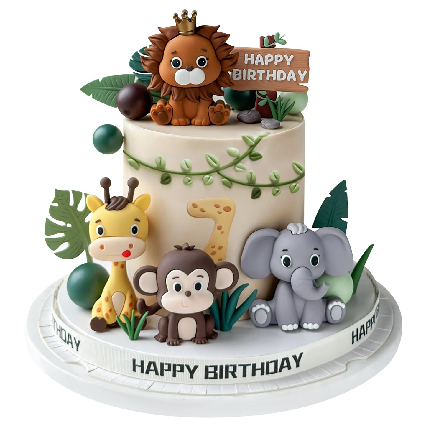 19pcs Safari Animal Cake Topper - Jungle Wild Cake Toppers with Leaves Balls Cake Decorations for