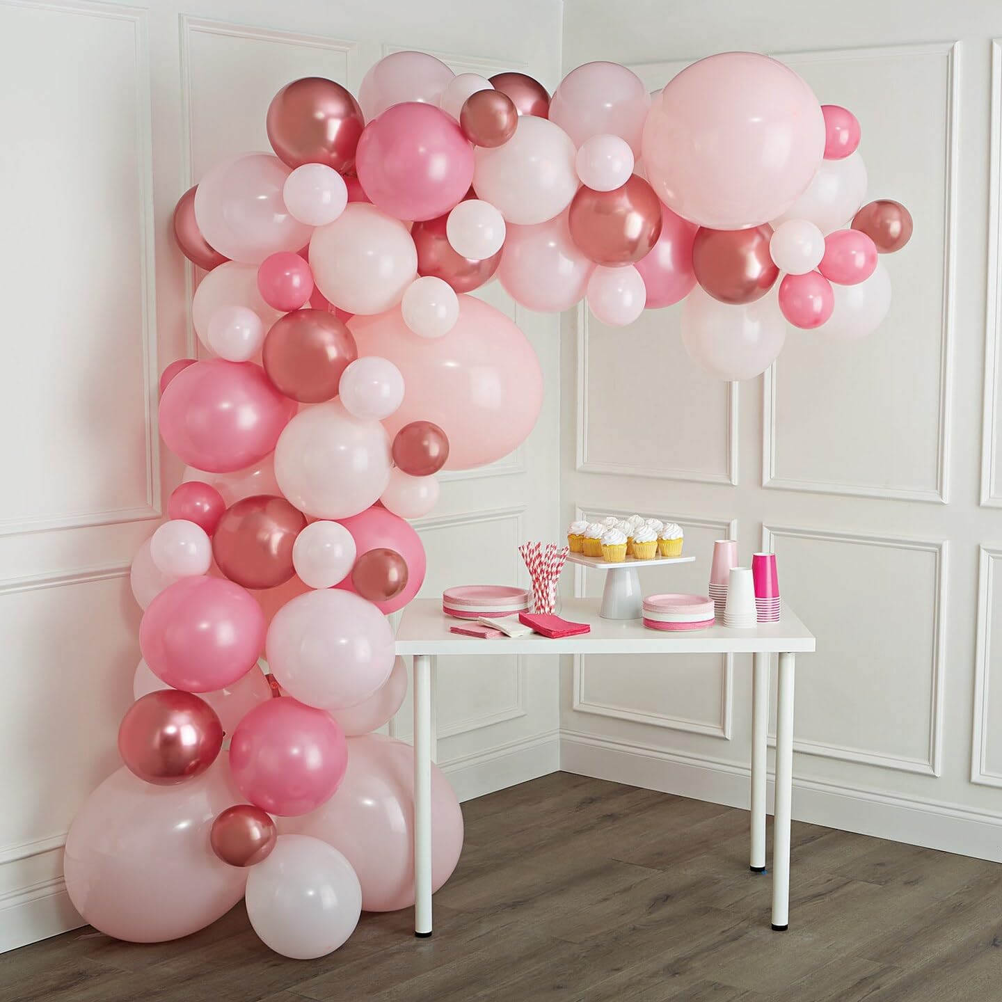Paready Pink Balloons Set, 50 Pcs 12 Inch Metallic Pastel Pearl Light Pink Confetti Balloons Helium with Ribbon for Women Girls Wedding Bridal Baby Shower Princess Birthday Party Decorations
