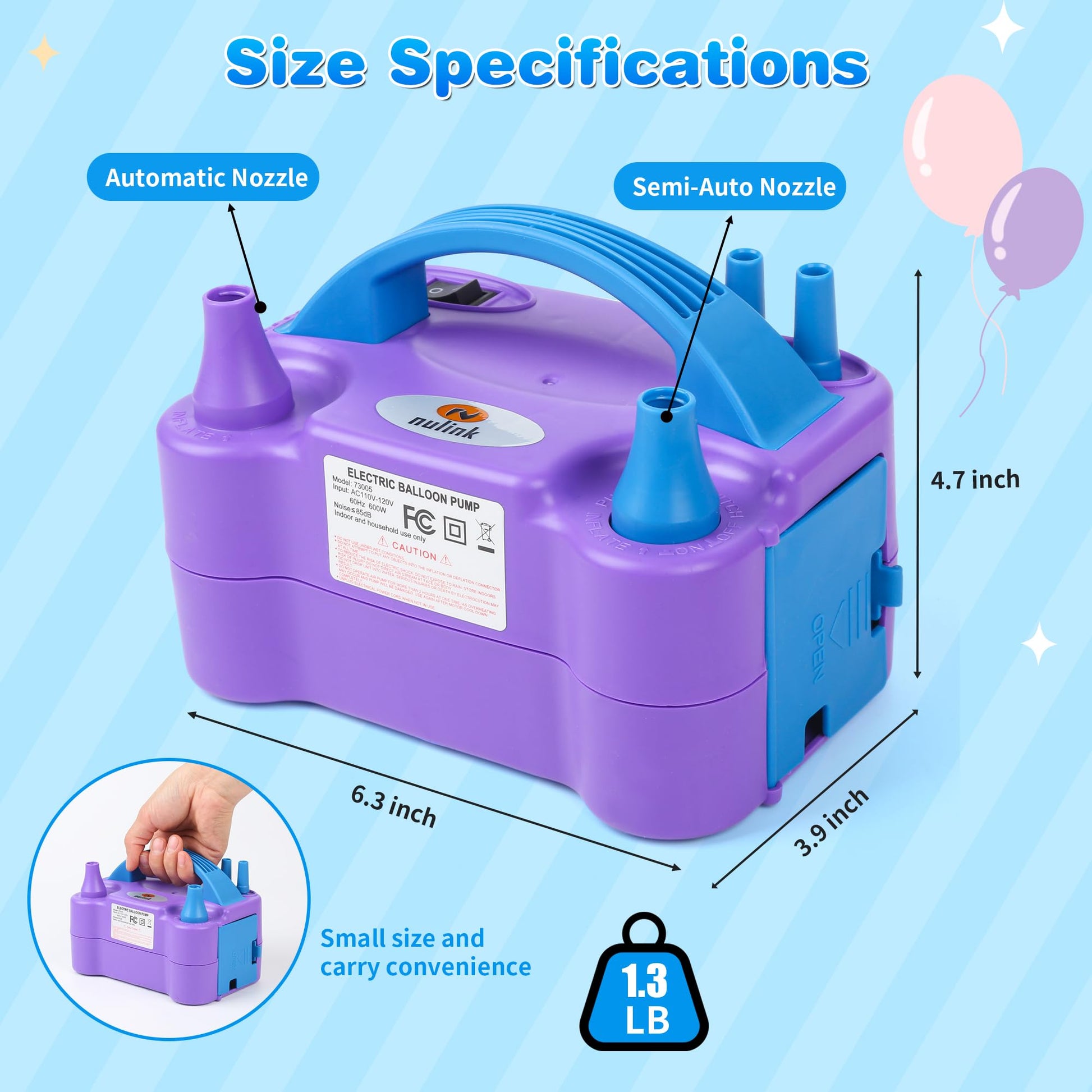 NuLink Balloon Pump Electric Portable Dual Nozzle Air Pump for Balloons Blower Pump Inflator for